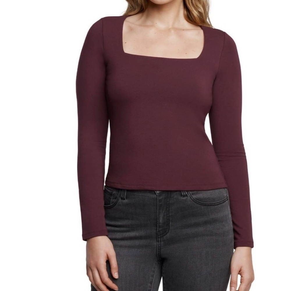Express Burgundy Long Sleeve Square Neck Top